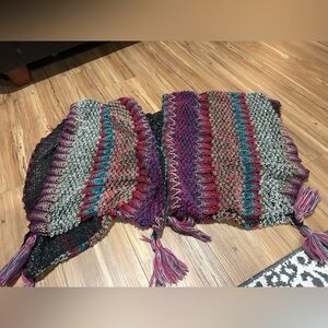 Multicolor Knit Cardigan with Tassels Hippie Bohemian One Sized
